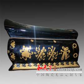清明上河图 景德镇丧葬用品 金线雕红釉手工凤棺