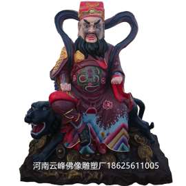 骑虎财神赵公明2.3米,玻璃钢财神爷摆件 彩绘张公元帅河南云峰佛像供应商