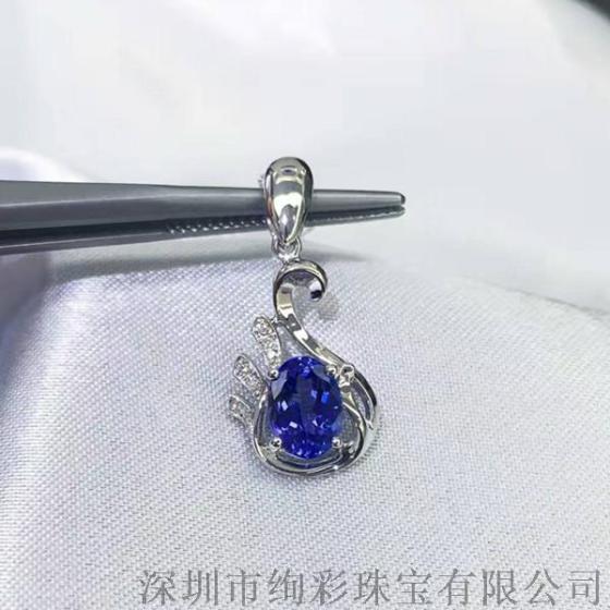18K金椭圆形坦桑石吊坠 绚彩珠宝 天鹅造型