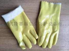 棉毛浸塑手套加长工业耐油耐酸碱手套止滑橡胶劳保防水手套
