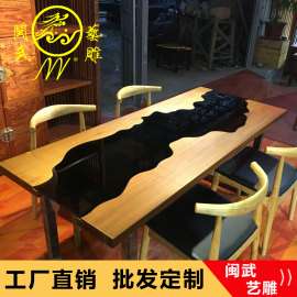 闽武艺雕非洲柚木王大板桌批发原木桌茶餐桌奥坎实木大班台现货 厂家直销