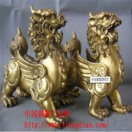 新款精雕铜雕麒麟批发，铜雕工艺品订购