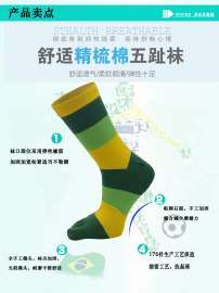 贞正运动五指袜 男全棉秋冬季长筒薄款条纹吸汗分趾袜 厂家批发