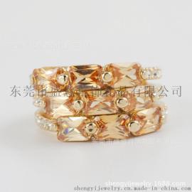 东莞盛意 外贸饰品真金电镀水晶戒指欧美时尚合金首饰开发定制