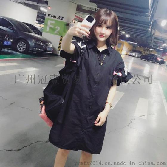 2016韩版新款衬衫裙 甜美可爱卡通公仔拼接蝴蝶袖中长款休闲连衣裙