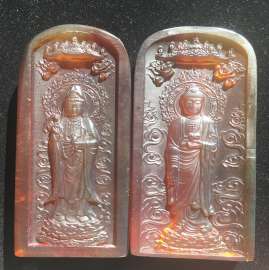 金棕琥珀阿弥陀佛和观世音菩萨牌子