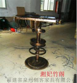 山东创客D33正品大理石酒吧台欧式仿古吧台桌铁艺圆形高脚桌夜店迪吧散台