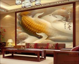 3D立体背景墙 瓷砖仿玉石背景墙 瓷砖壁画 金玉满堂