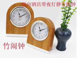 现货供应带夜灯静音闹钟竹闹钟酒店客房用品