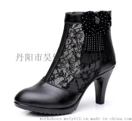 款号616 时尚进口网纱短款女靴 8厘米高跟 黑棕双色可选