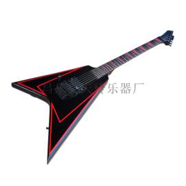 【异形V形双摇电吉他 黑色左手专用 后四品凹槽 工厂可定制