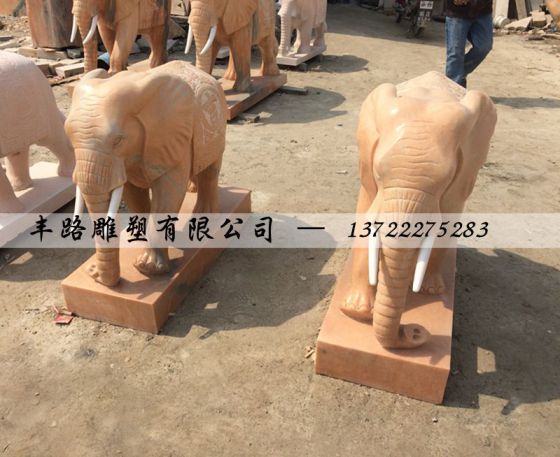 汉白玉石雕大象酒店公司门口一对摆件