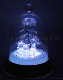 幸福的三只小熊 日韩新款礼品 水晶旋转灯光音乐盒