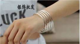 纯银批发S990纯银纯手镯韩版五环手镯明星款时尚女银手环