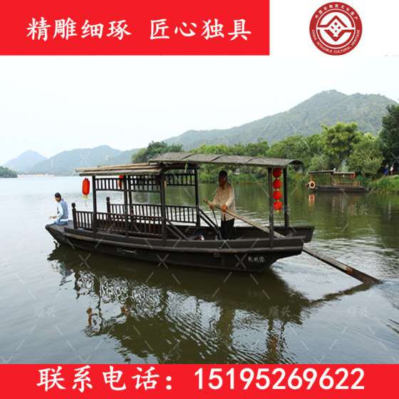 兴化木船厂家供应仿古色公园旅游船 休闲电动船 观光木船出售