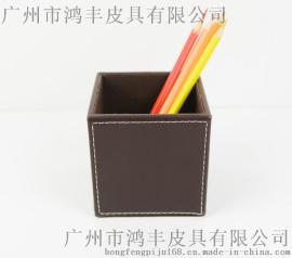 商务皮革笔筒定制 高档礼品笔筒工厂 时尚质感PU革笔筒厂家
