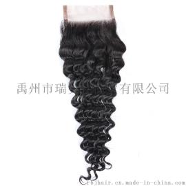 许昌瑞贝佳8A100%真人发丝自然色Deep wave4*4蕾丝发块真人发8-20inch自由分