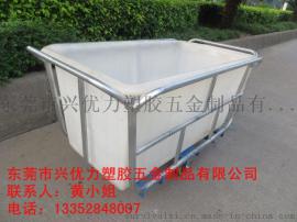 厂家直销：洗染设备厂用洗涤周转车，防腐蚀塑料PE漂染车，耐撞击方形洗水推布车