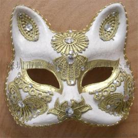 节日化妆舞会动物面具手绘纸浆猫脸面具批发