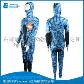 俄罗斯热销款迷彩潜水衣 猎鱼两件套SCR/CR长袖长裤潜水服 保暖