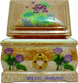 桔红荷花陶瓷骨灰盒 骨灰罐 骨灰坛 丧葬用品 棺材