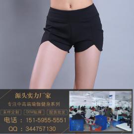 夏季新款速干透气瑜伽短裤 个性荷叶下摆高弹力跑步健身运动热裤
