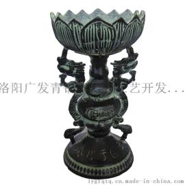 开光风水铜器仿古青铜器蜡台 招财进宝荷花双龙烛台蜡台一对摆件